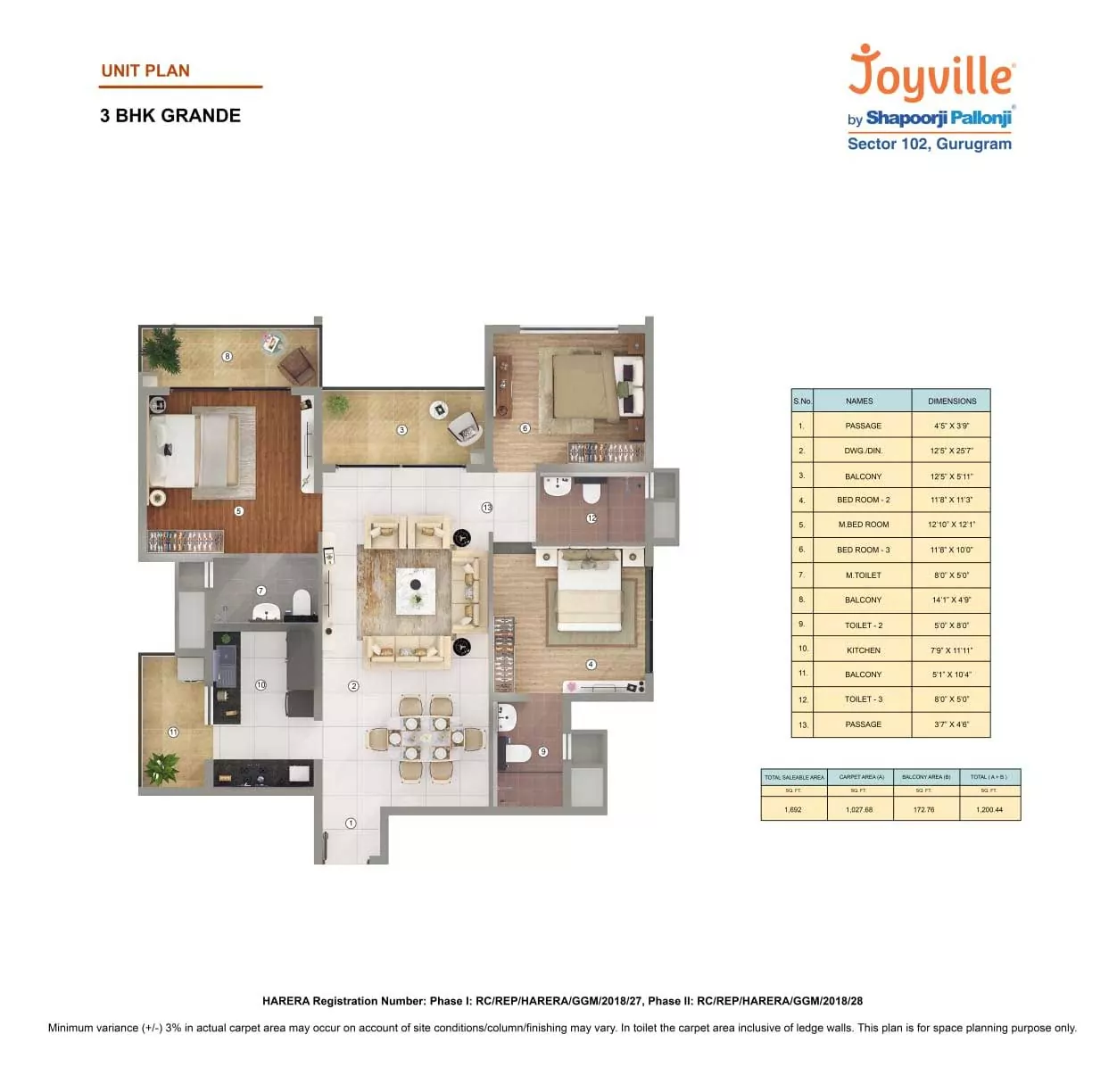 3bhk Grande 1692 Sqft