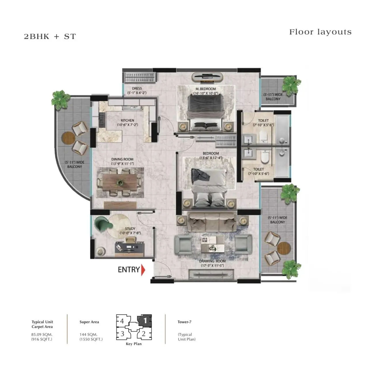 Pareena Coban Residencies 2 BHK Floor Plan