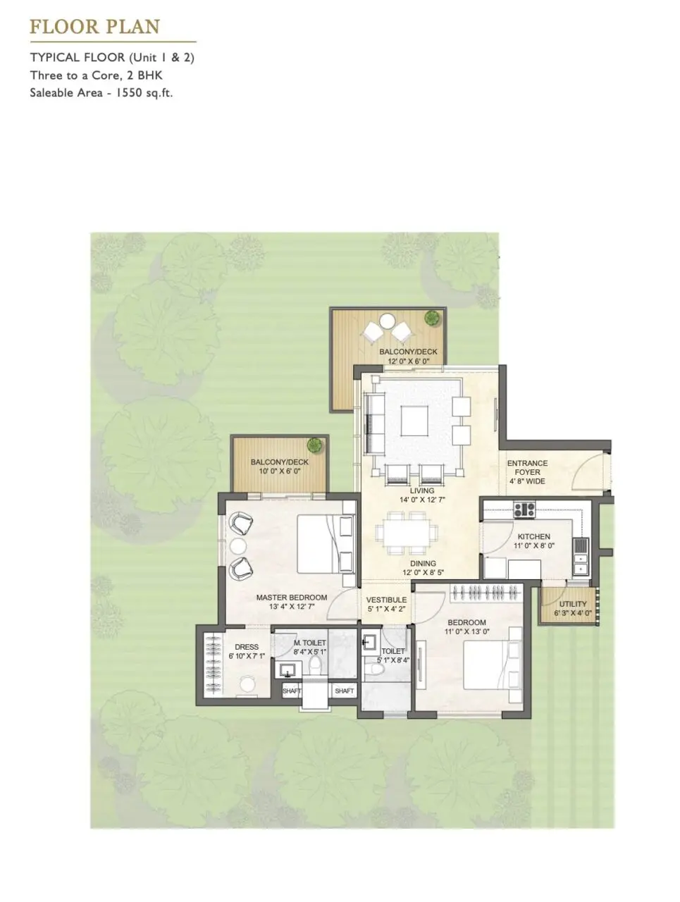 Puri Emerald Bay 2 BHK Floor Plan