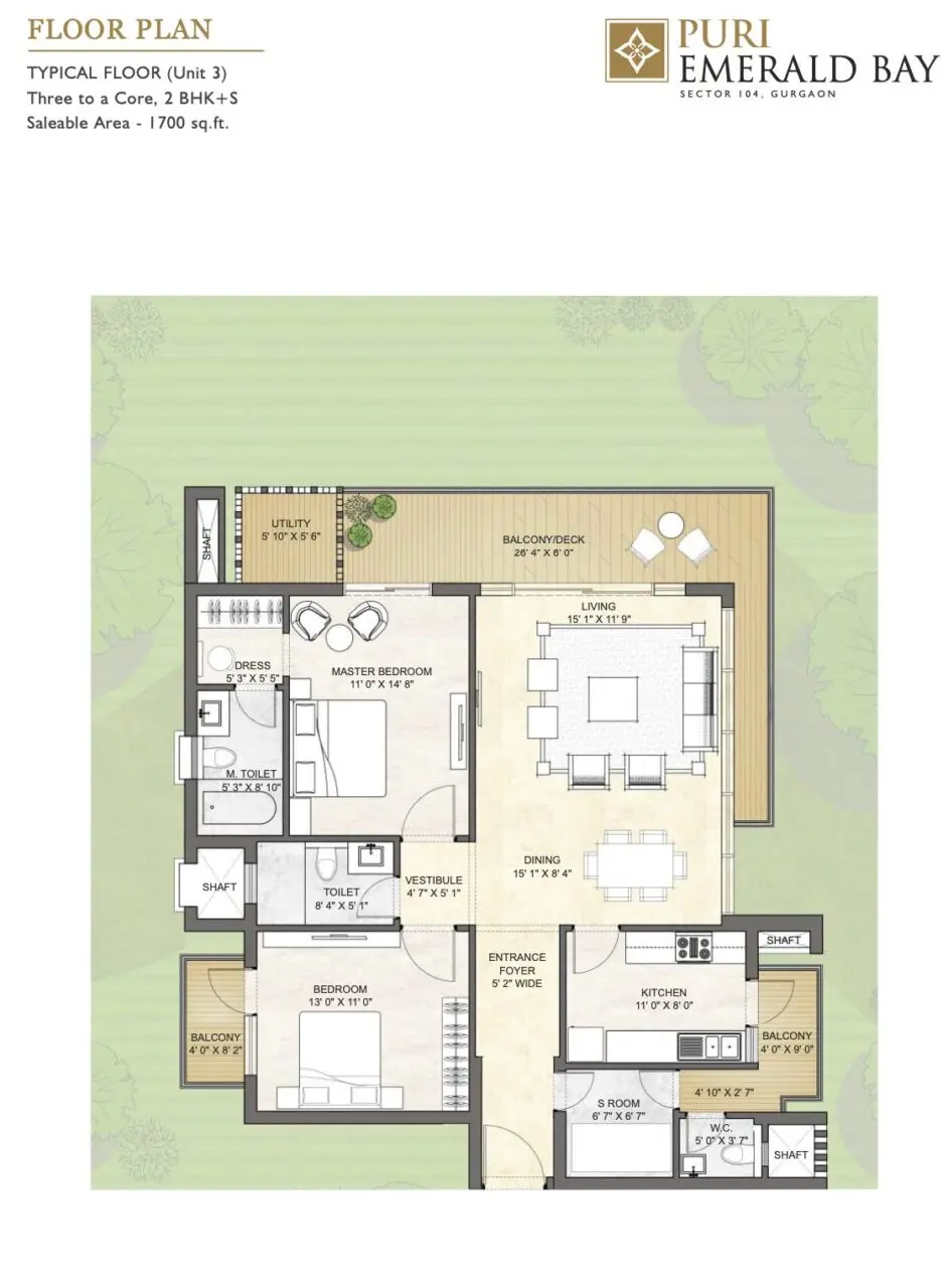 Puri Emerald Bay 3 BHK Floor Plan