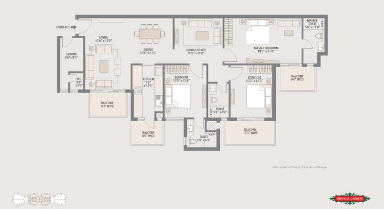 Emaar Imperial Gardens 2000 Sq Ft Floor Plan