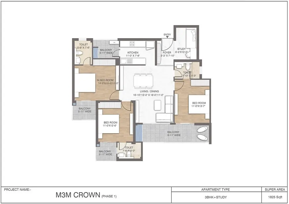 M3m Crown floor plan 1825