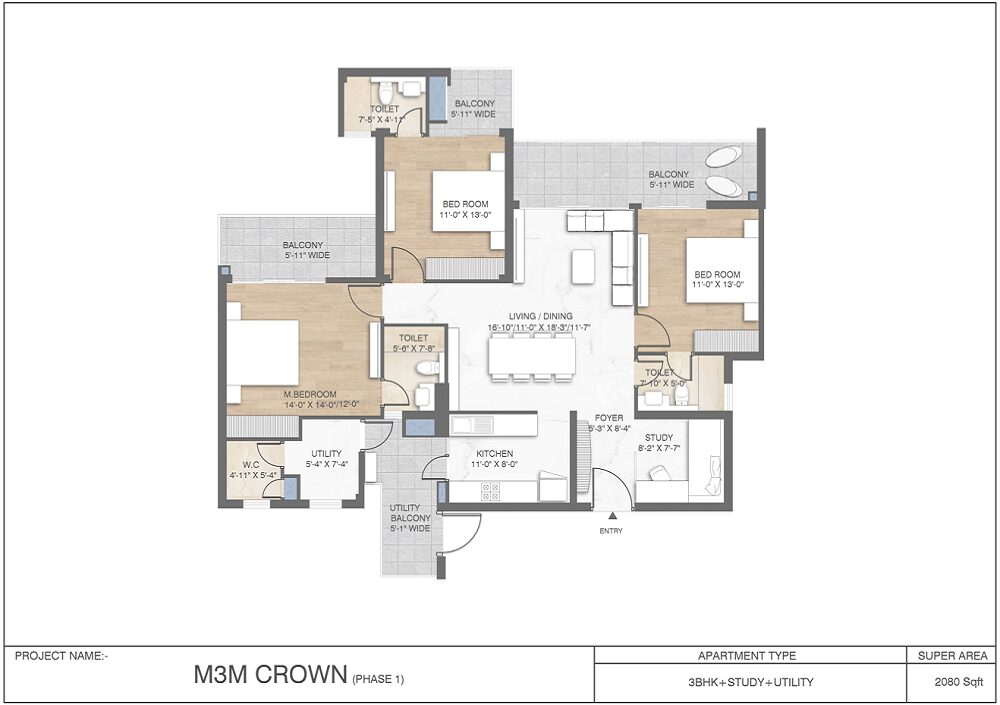 M3m Crown floor plan 2080
