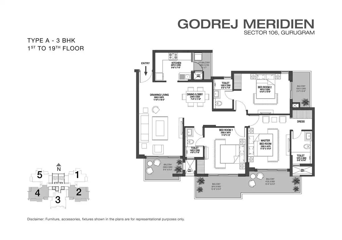 Godrej Meridien 3 BHK Floor Plan