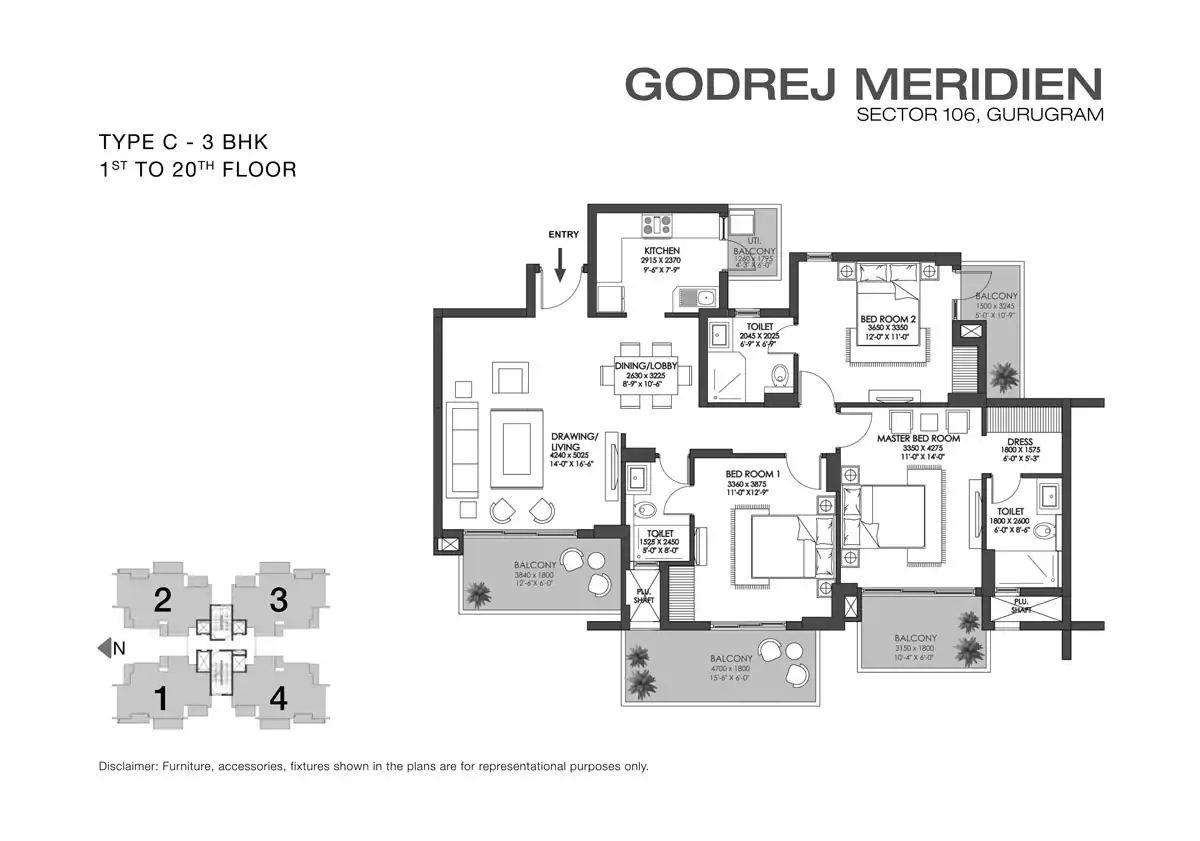 Godrej Meridien 3 BHK Floor Plan
