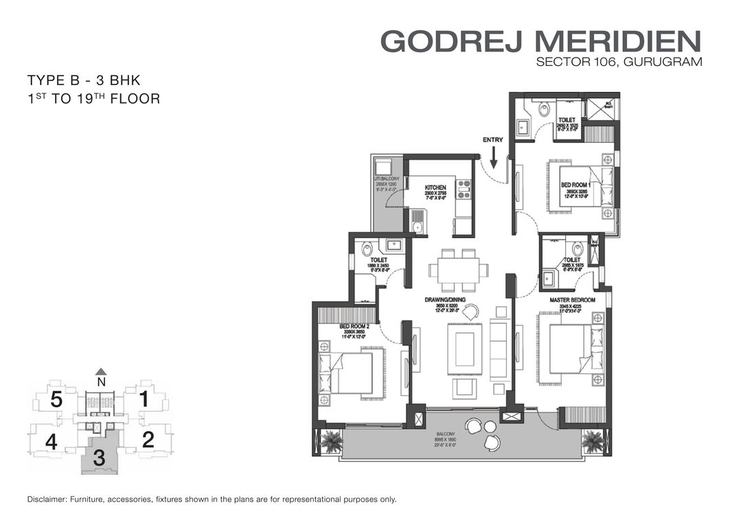 Godrej Meridien 3 BHK Floor Plan